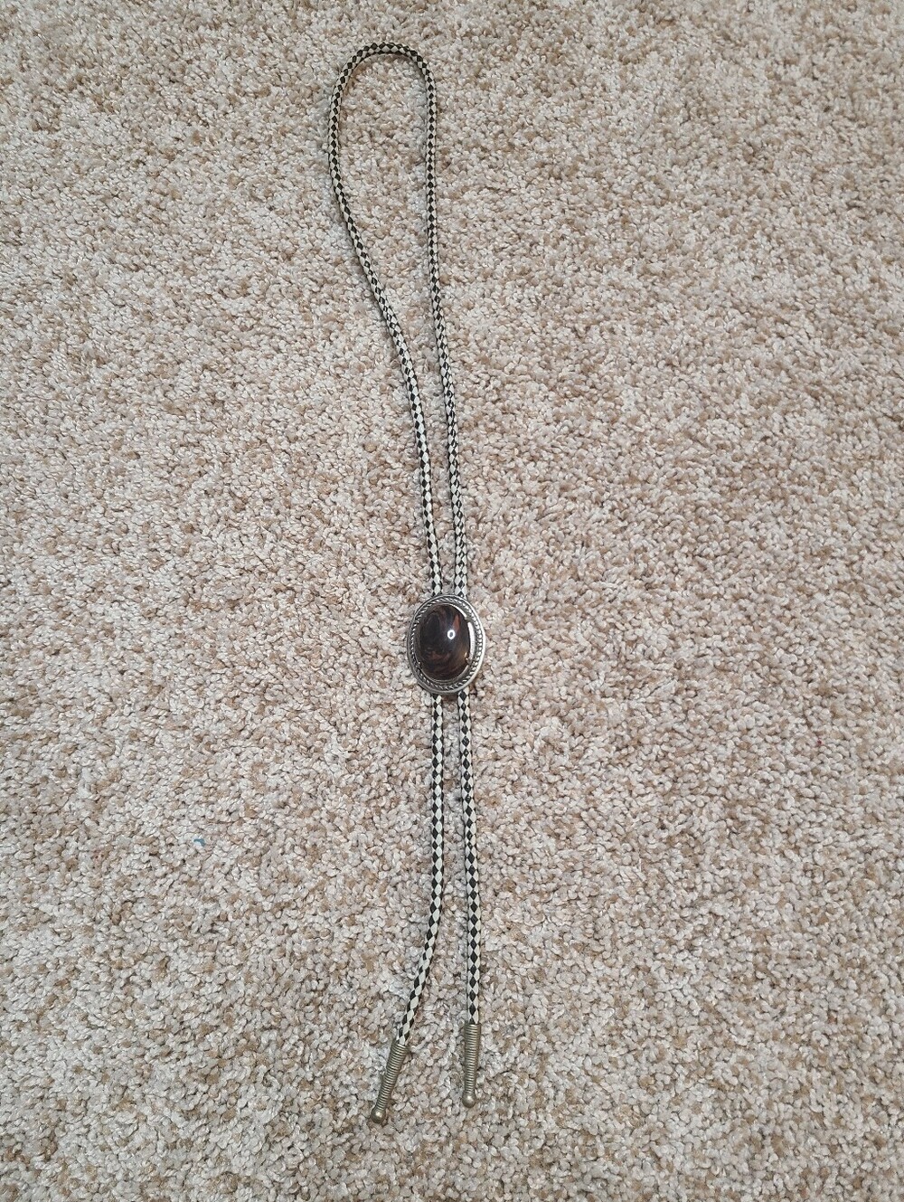 Vintage Bolo Tie Brown Black Swirl Stone